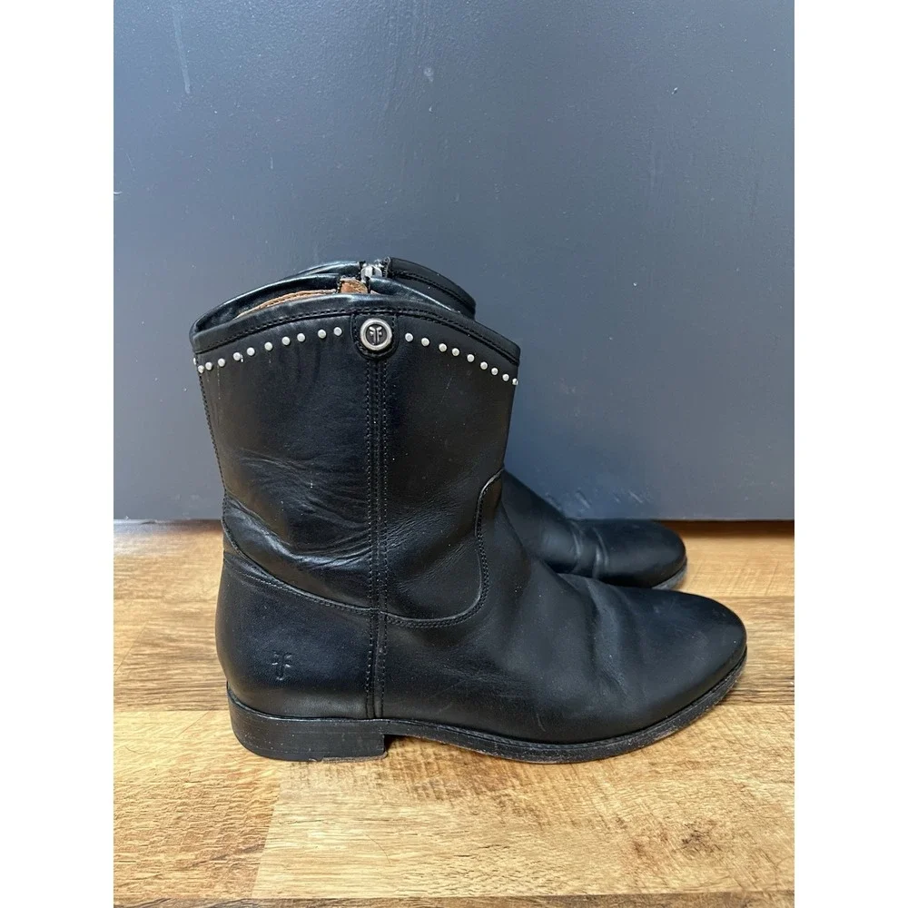 Frye Melissa Studded Short Black Leather Boots Size 8